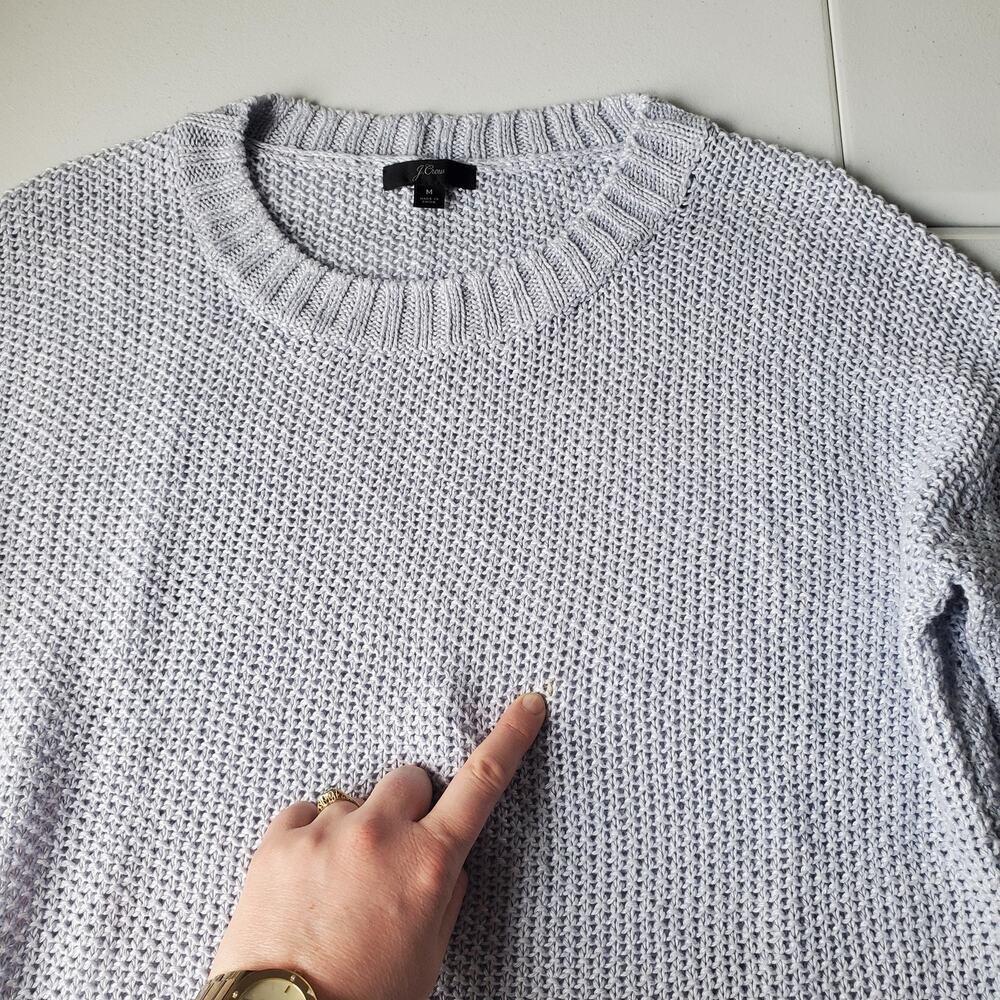 J Crew Sweater Womens Medium blue 100% Linen Crew Neck Knit Pullover Textured - Picture 5 of 10